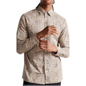 Ted Baker Mens Dunston Retro Dot‎ Long Sleeves Cotton Shirt Sz 4=10 Brown Black